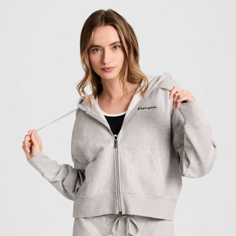 Champion Women's Cropped Fleece Zip-Up Sweatshirt - Heather Gray XL